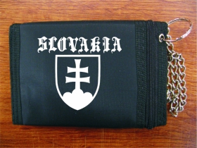 Slovakia  pevná čierna textilná peňaženka s retiazkou a karabínkou, tlačené logo